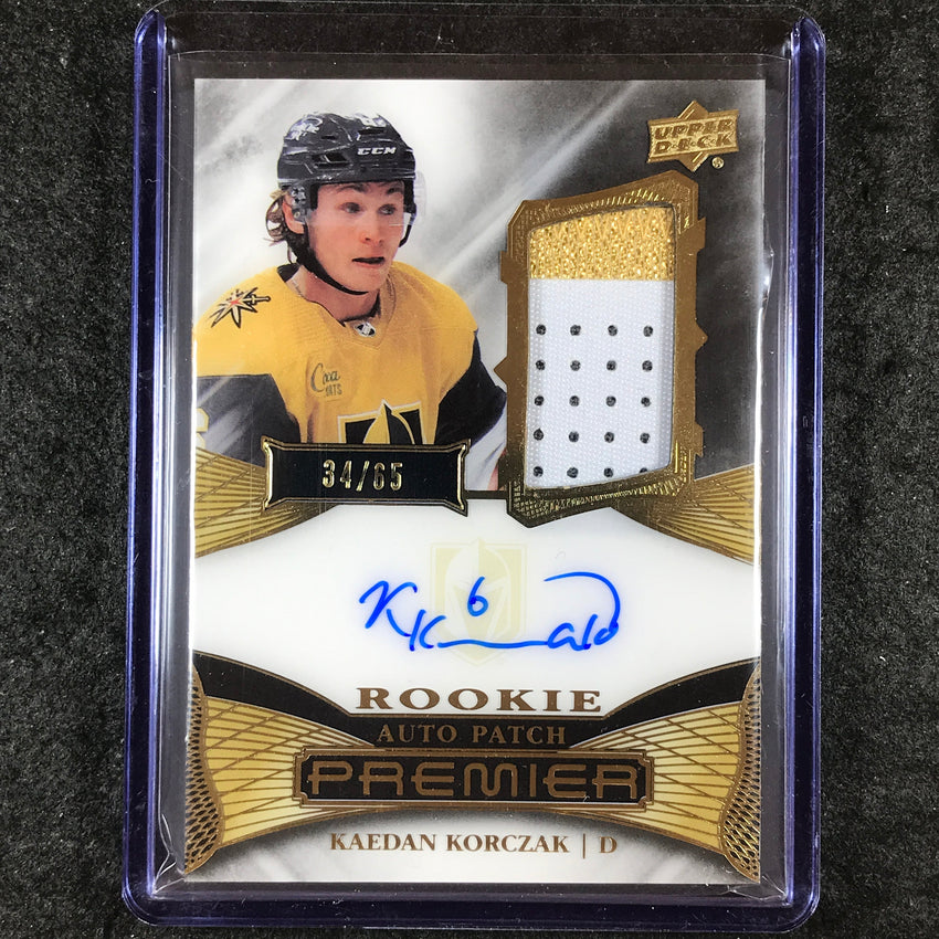 2022-23 Premier NHL KAEDAN KORCZAK Acetate Rookie Patch Auto Gold 34/65