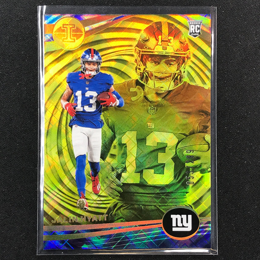 2023 Illusions Football Jalin Hyatt Rookie Base Yellow Diamond Trophy 53/299 No 82