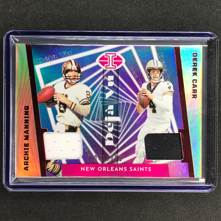 2023 Illusions Football Archie Manning Derek Carr Deja Vu Jersey Red 41/199