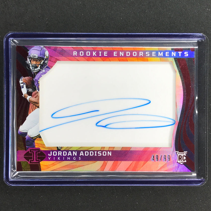 2023 Illusions Football Jordan Addison Rookie Endorsements Auto Red 49/99