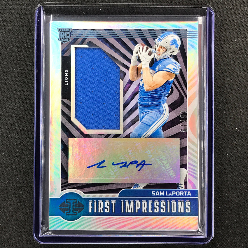 2023 Illusions Sam Laporta First Impressions Rookie Jersey Auto Blue 61/99