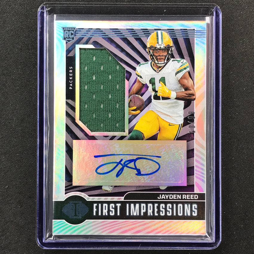 2023 Illusions Jayden Reed First Impressions Rookie Jersey Auto Blue 10/99