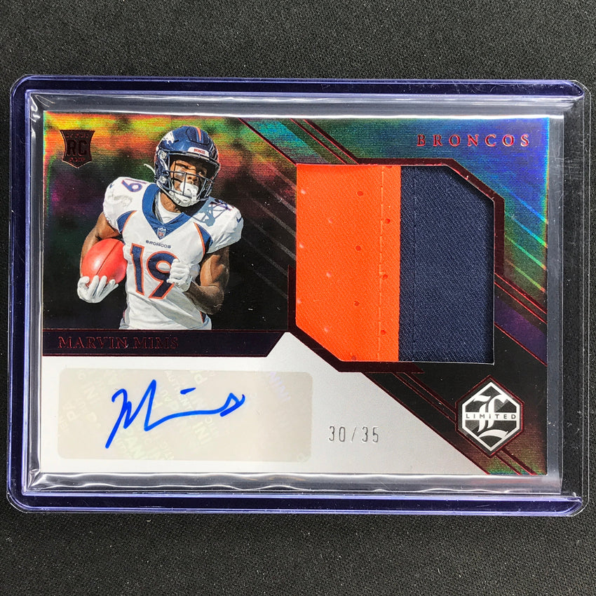 2023 Limited Football Marvin Mims Rookie Jumbo Patch Auto Ruby Spotlight 30/35