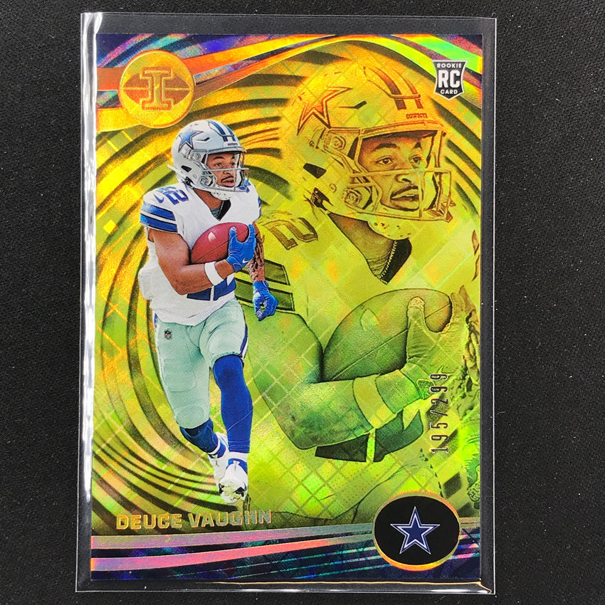 2023 Illusions Football Deuce Vaughn Rookie Base Yellow Diamond Trophy 195/299