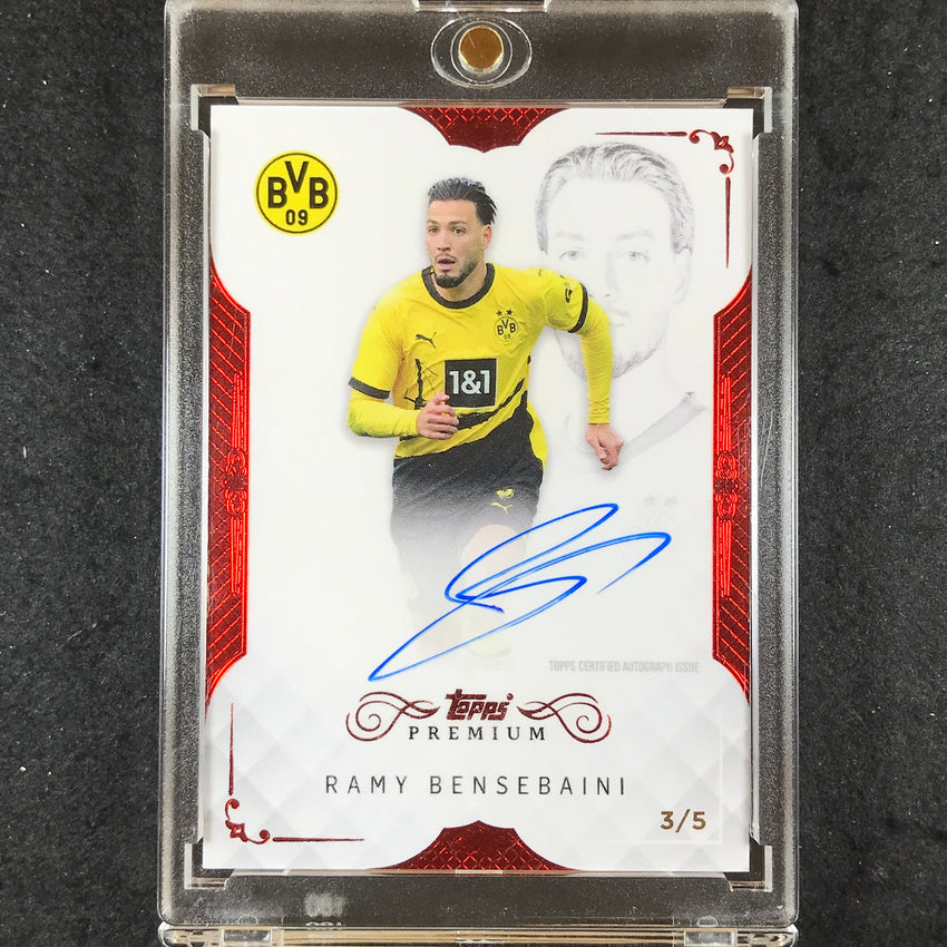 2023-24 Topps Premium Borussia Dortmund RAMY BENSEBAINI Premium Auto Red 3/5