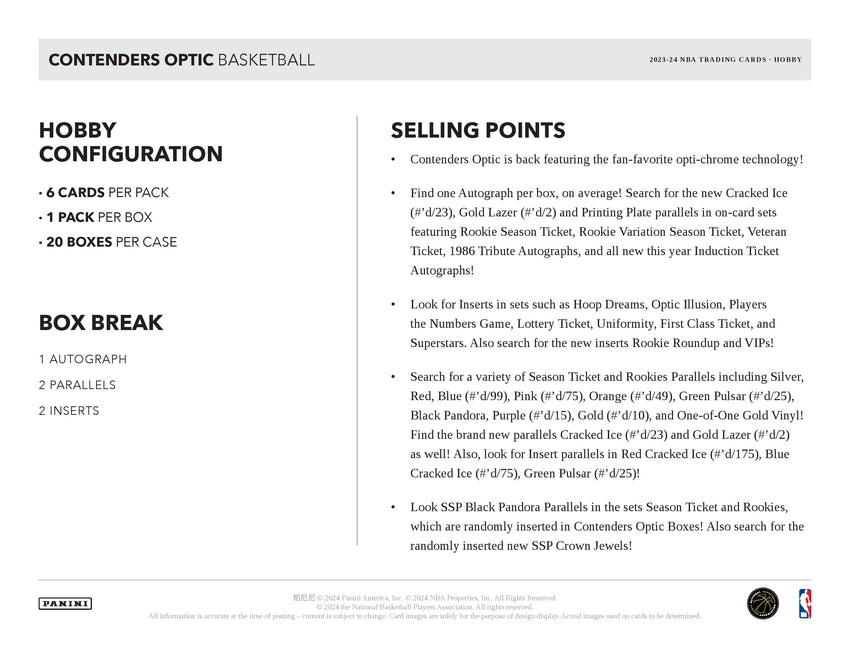 2023-24 Panini Contenders Optic Basketball Hobby Box