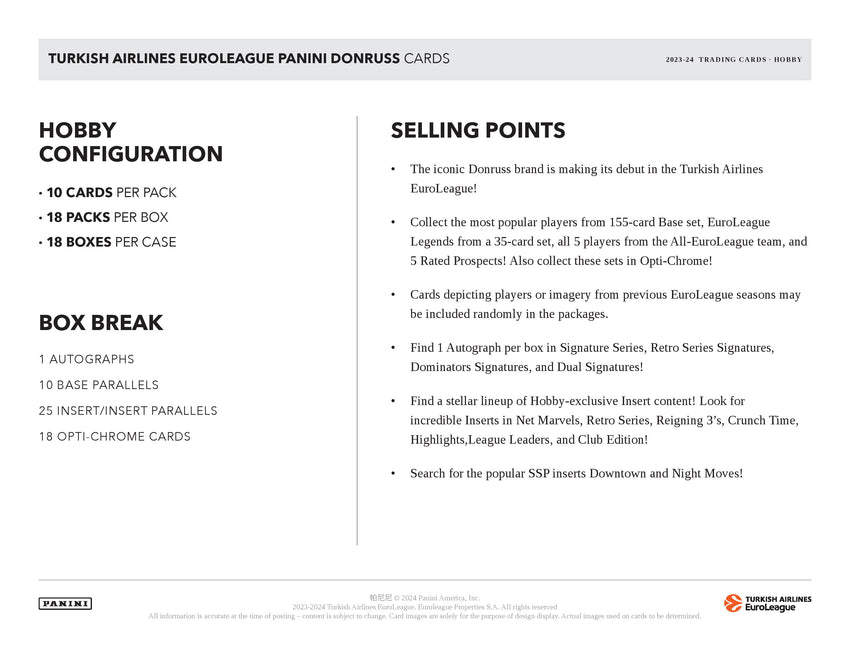 2023-24 Panini Donruss Turkish Airline Euroleague Basketball Hobby Box
