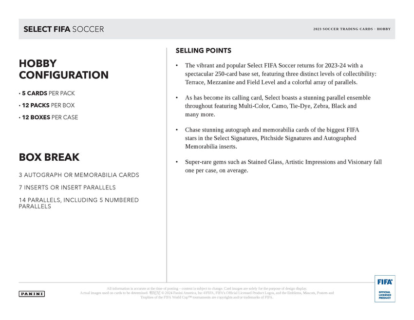 2023-24 panini Select FIFA Soccer Hobby Box (Pre Order Jul 25)