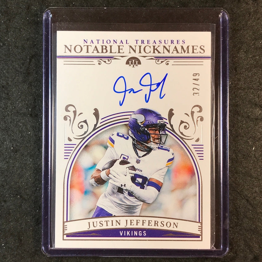 2025 National Treasures Football JUSTIN JEFFERSON Notable Nicknames Auto 32/49