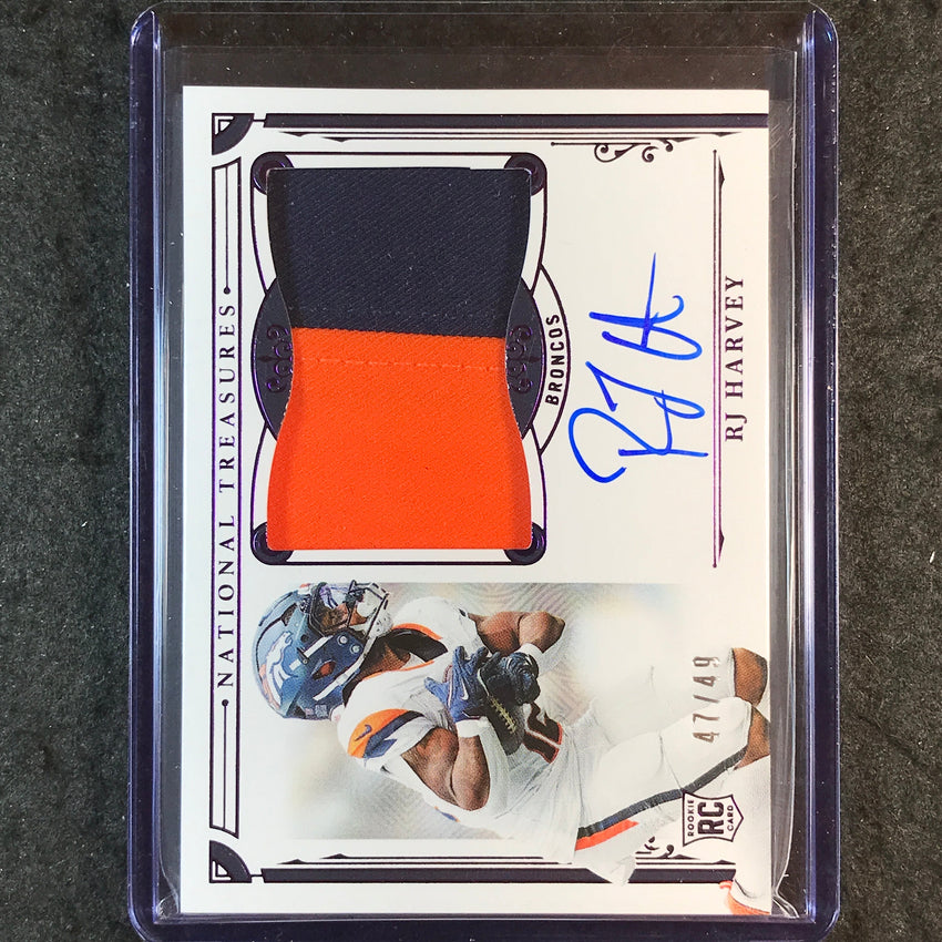 2025 National Treasures Football RJ HARVEY Base Rookie Patch Auto Purple 47/49