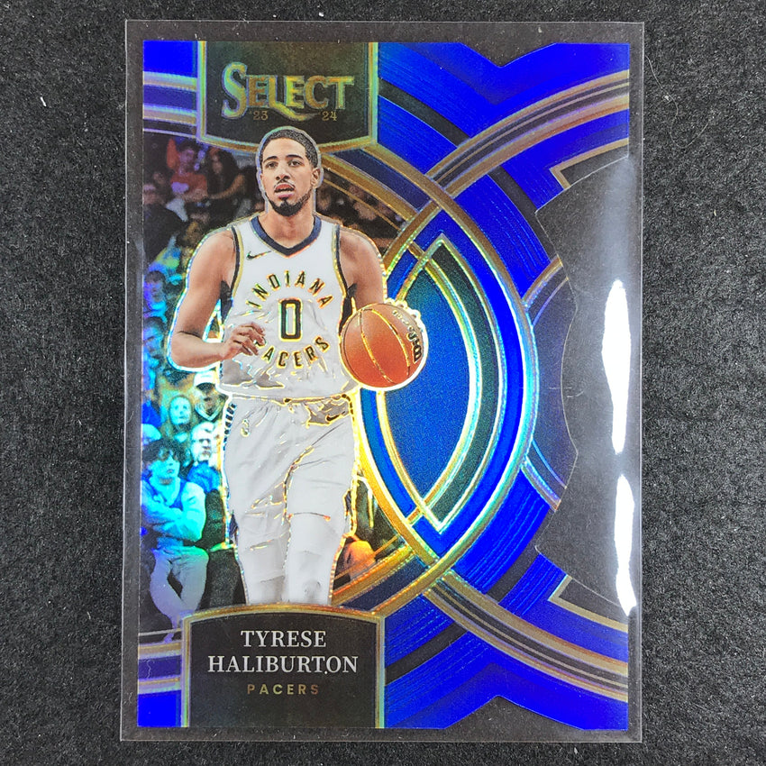 2023-24 Select TYRESE HALIBURTON Premier Level Blue Die-Cut 24/249 No. 172