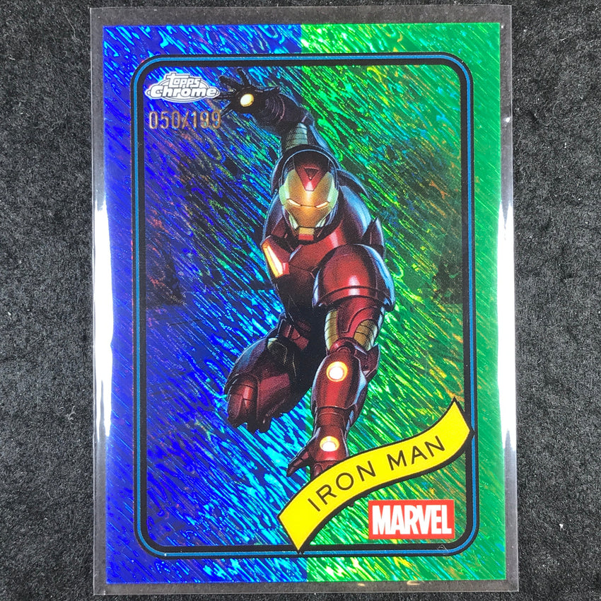 2025 Topps Chrome Marvel IRON MAN Blue & Green Shimmer /199 #1