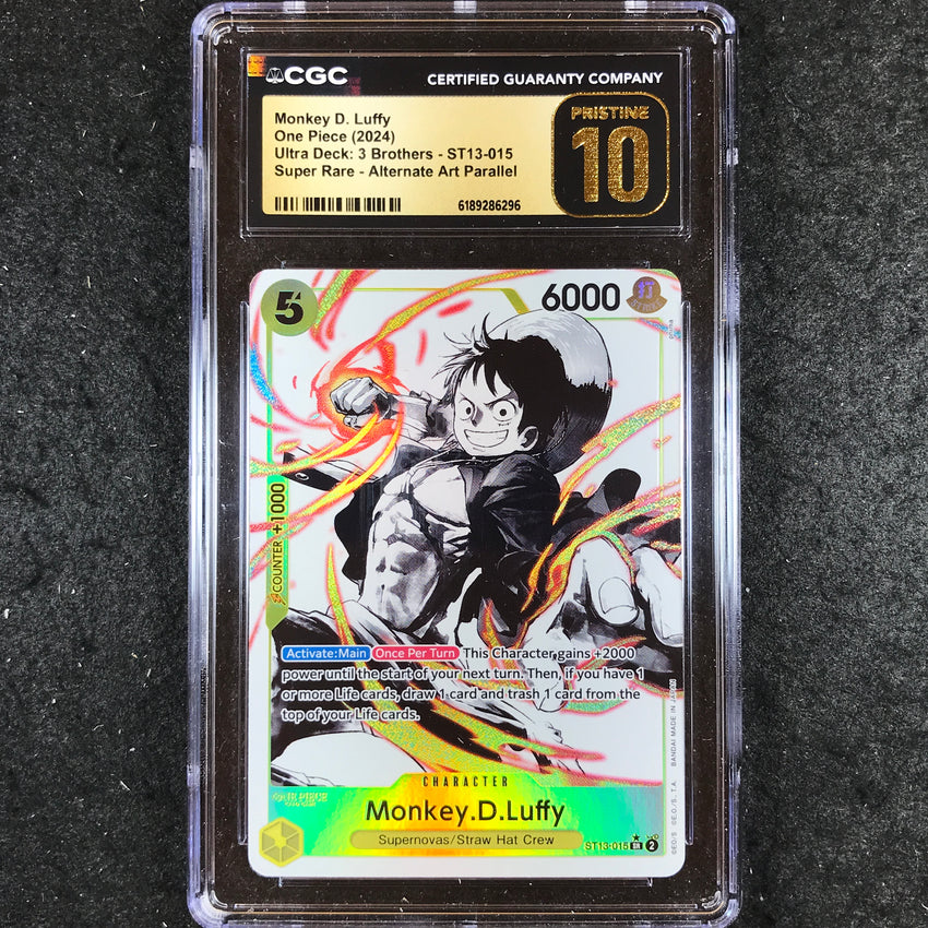 CGC 10 Pristine Monkey D. Luffy - ST13-015 - Black White Alt 3 Brothers ST13 296-Cherry Collectables