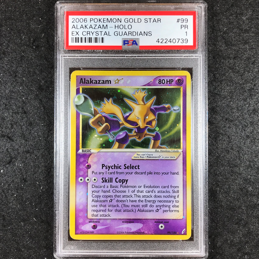 PSA 1 Alakazam Gold Star - 99/100 - Secret Rare Pokemon EX Crystal Guardians 739-Cherry Collectables