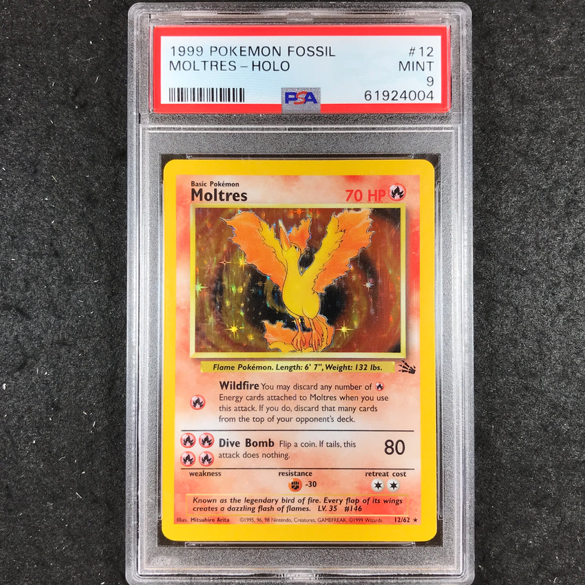 PSA 9 Moltres - 12 - Holo Rare 1999 Pokemon Fossil Unlimited 004-Cherry Collectables