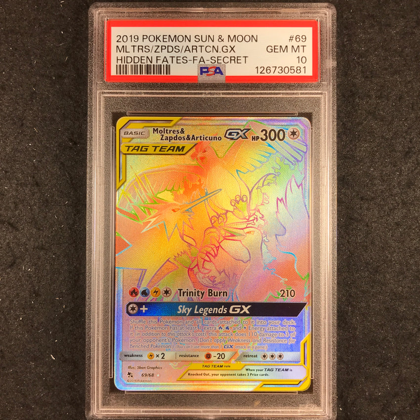PSA 10 Moltres & Zapdos & Articuno GX - 69/68 - Secret Hidden Fates 581-Cherry Collectables
