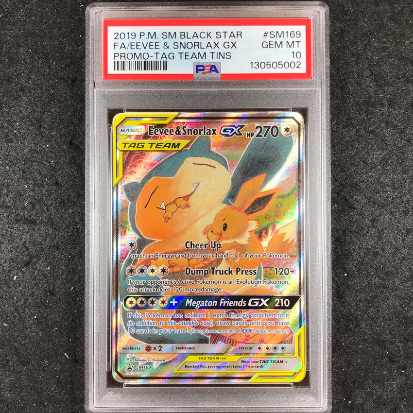 PSA 10 Eevee & Snorlax GX - SM169 - Pokemon Tag Team Black Star Promo 002-Cherry Collectables