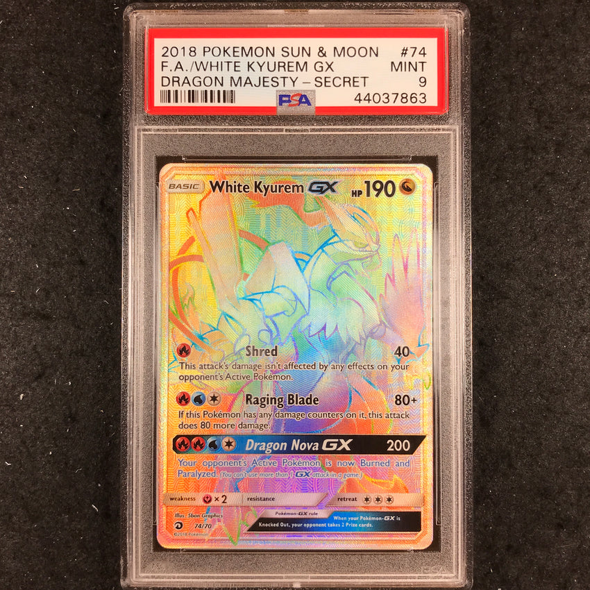 PSA 9 White Kyurem GX - 74 - Hyper Rare Pokemon Sun & Moon Dragon Majesty 863-Cherry Collectables
