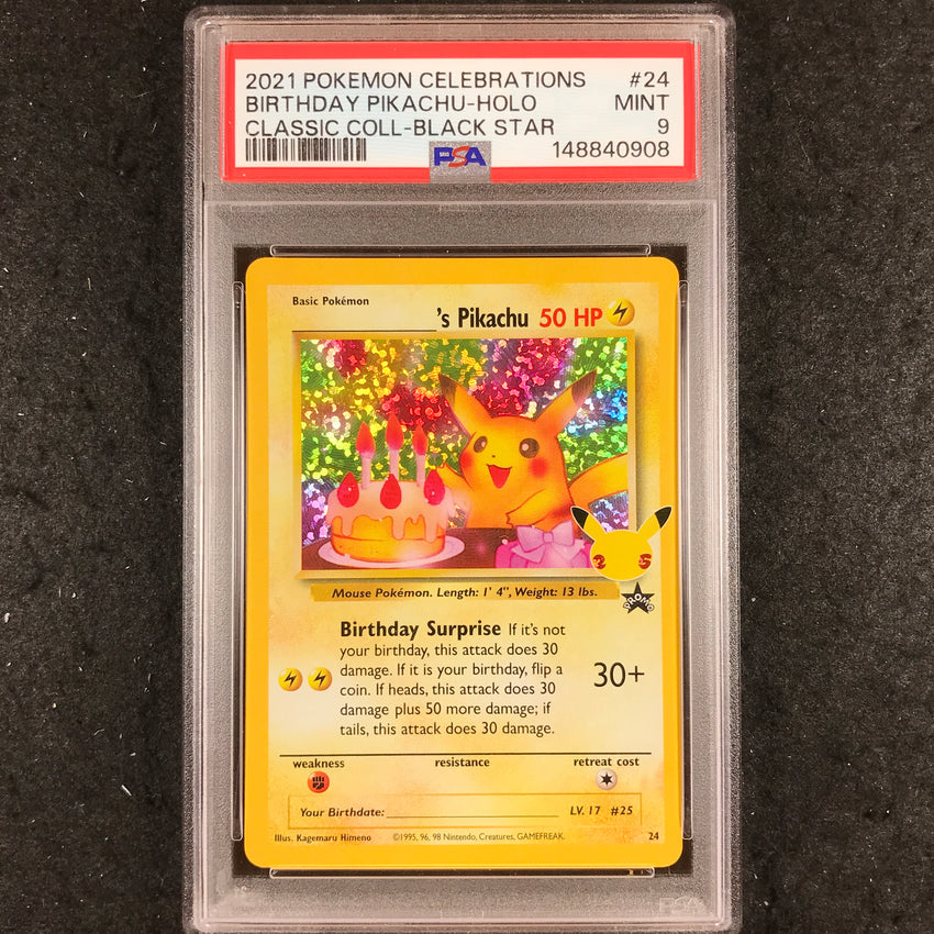 PSA 9 Birthday Pikachu - 24 - Pokemon Celebrations Classic Collection 908-Cherry Collectables