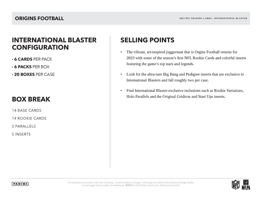 2023 Panini Origins Football International Blaster Box