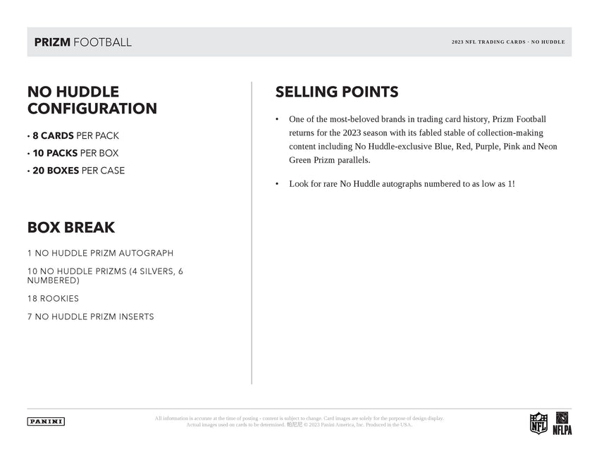 2023 Panini Prizm No Huddle Football Hobby Box