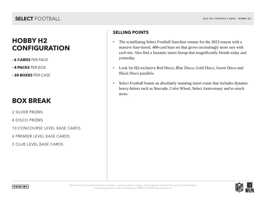2023 Panini Select H2 Football Box