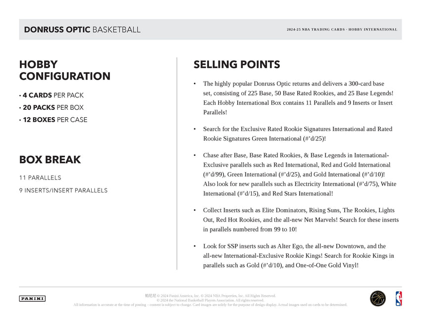 2024-25 Panini Donruss Optic Basketball Hobby International Box