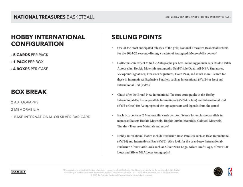 2024-25 Panini National Treasures Basketball International Hobby Box