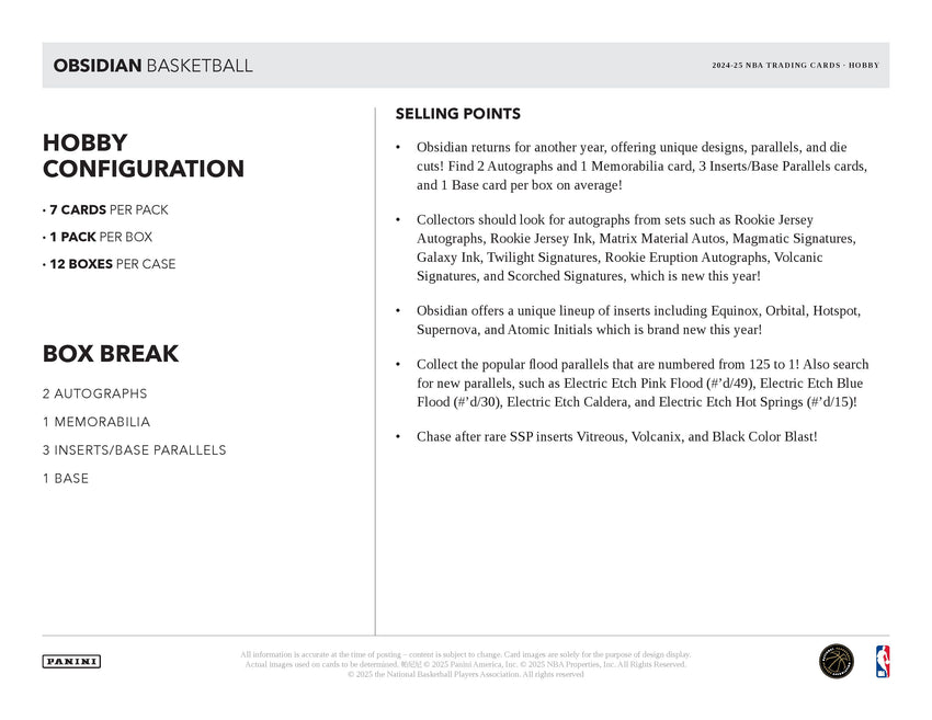 2024-25 Panini Obsidian Basketball Hobby Box