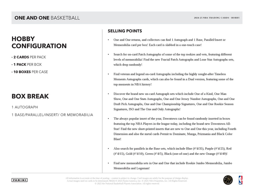2024-25 Panini ONE AND ONE Basketball Hobby Box