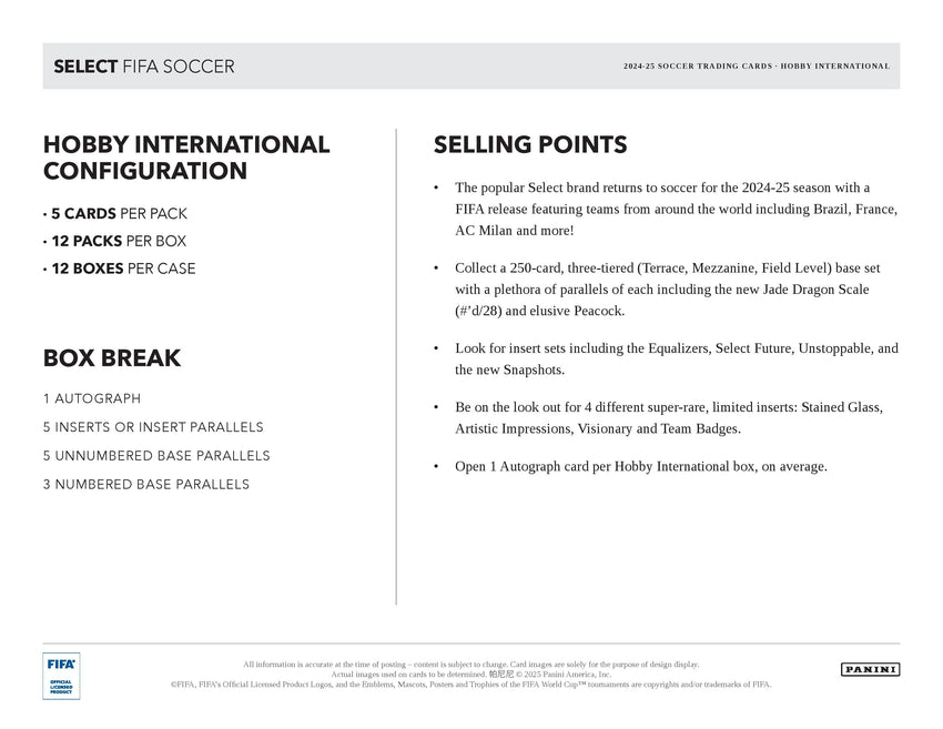 2024-25 Panini Select FIFA Soccer Hobby International Box