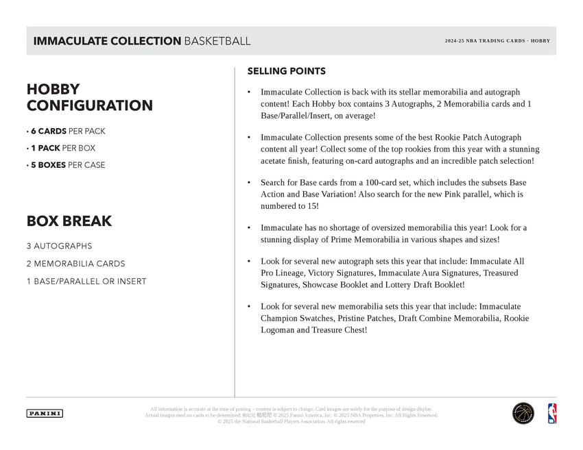 2024-25 Panini Immaculate Basketball Hobby Box