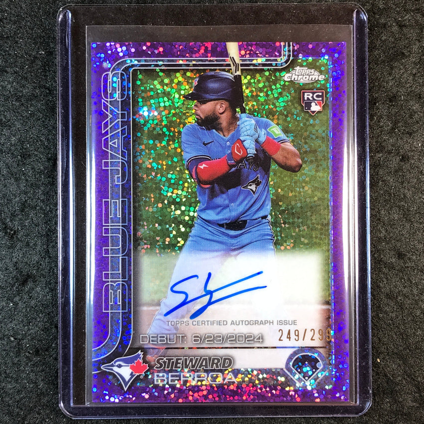 2025 Topps Chrome Update STEWARD BERROA Rookie Debut Auto Purple Speckle 249/299