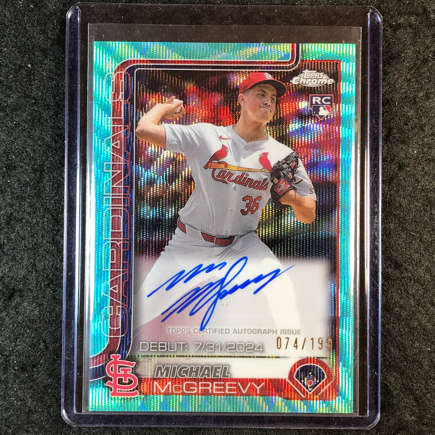 2025 Topps Chrome Update MLB MICHAEL MCGREEVY Rookie Debut Auto Aqua Wave 74/199