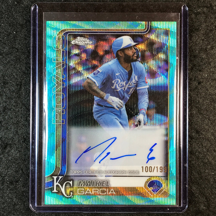 2025 Topps Chrome Update MLB MAIKEL GARCIA Chrome Update Auto Aqua Wave 100/199