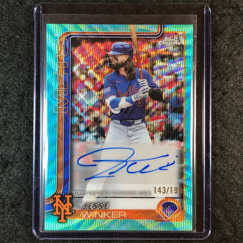 2025 Topps Chrome Update MLB JESSE WINKER Chrome Update Auto Aqua Wave 143/199