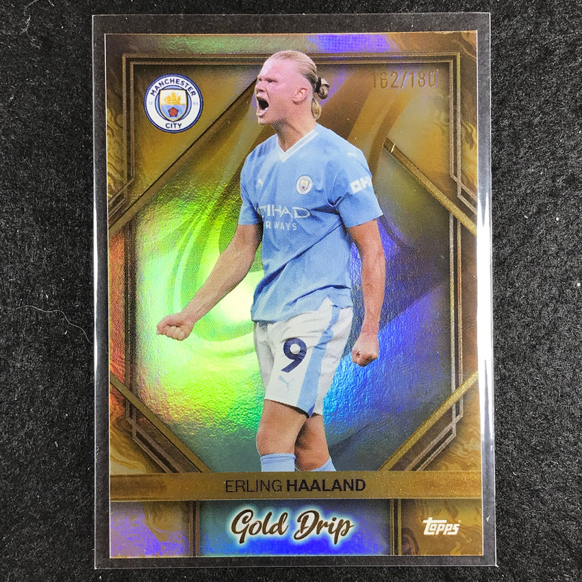 2023-24 Topps Manchester City ERLING HAALAND Gold Drip Aqua Foil 162/180 #46