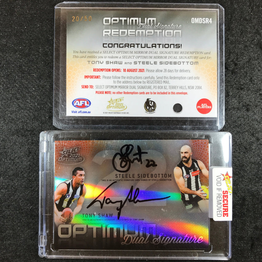 2021 Select AFL Optimum STEELE SIDEBOTTOM TONY SHAW Mirror Dual Signature 20/50