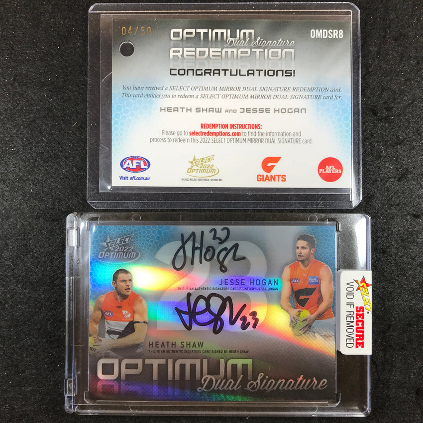 2022 Select AFL Optimum JESSE HOGAN HEATH SHAW Mirror Dual Signature 04/50