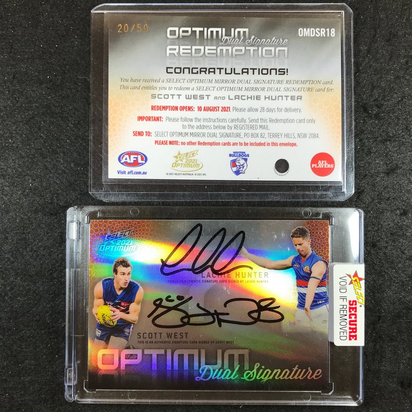 2021 Select AFL Optimum LACHIE HUNTER SCOTT WEST Mirror Dual Signature 20/50