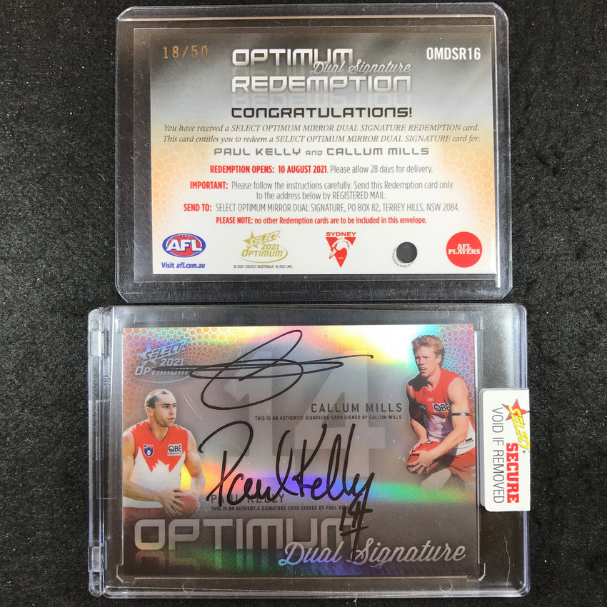 2021 Select AFL Optimum CALLUM MILLS PAUL KELLY Mirror Dual Signature 18/50