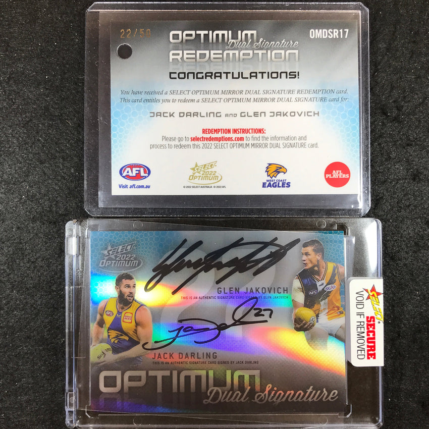 2022 Select AFL Optimum GLEN JAKOVICH JACK DARLING Mirror Dual Signature 22/50