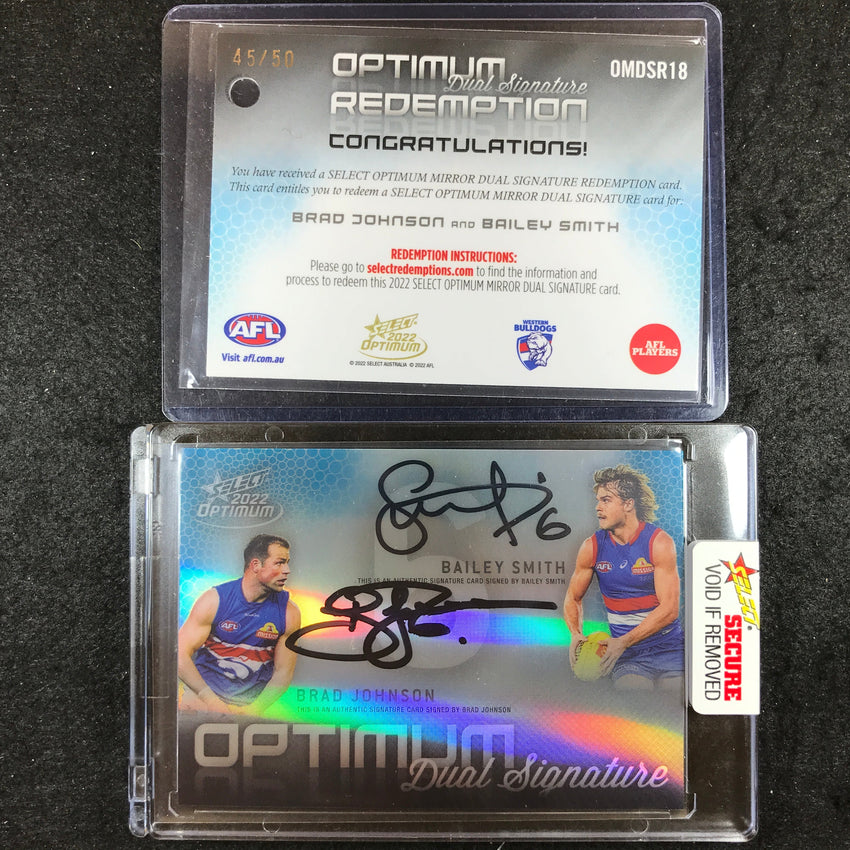 2022 Select AFL Optimum BAILEY SMITH BRAD JOHNSON Mirror Dual Signature 45/50