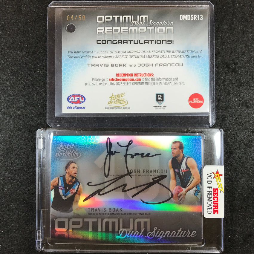 2022 Select AFL Optimum JOSH FRANCOU TRAVIS BOAK Mirror Dual Signature 04/50