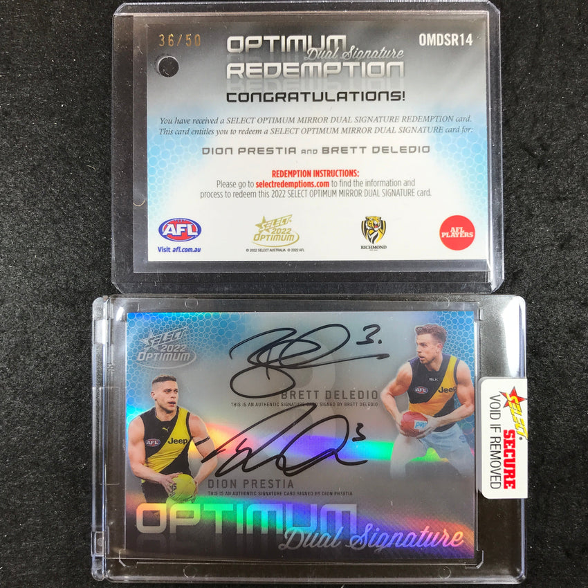 2022 Select AFL Optimum BRETT DELEDIO DION PRESTIA Mirror Dual Signature 36/50