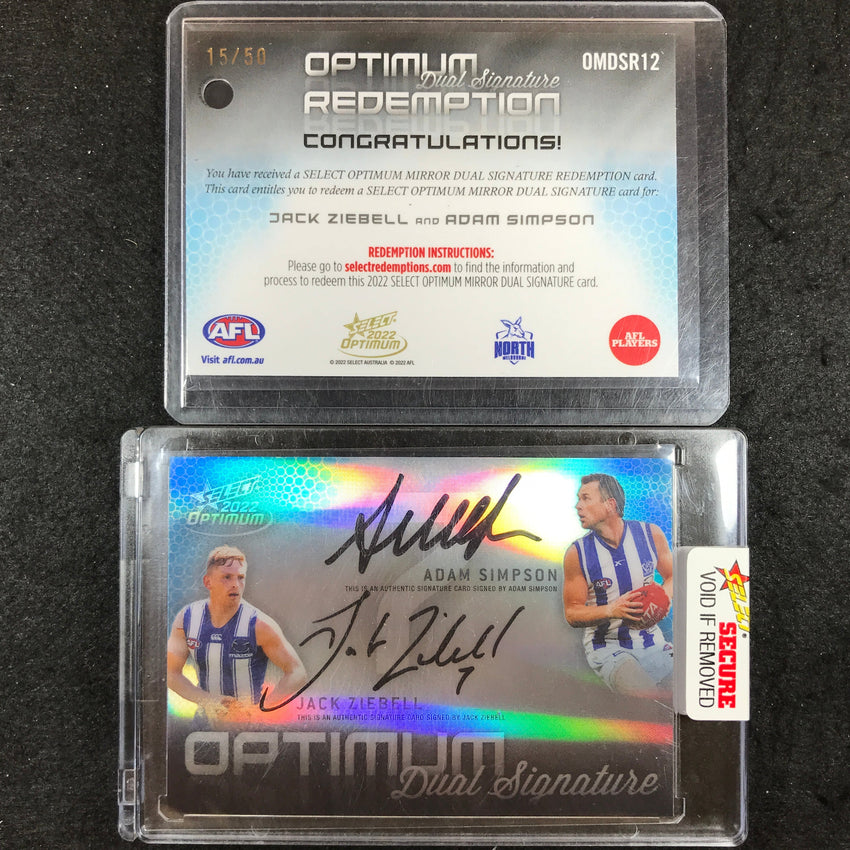 2022 Select AFL Optimum ADAM SIMPSON JACK ZIEBELL Mirror Dual Signature 15/50
