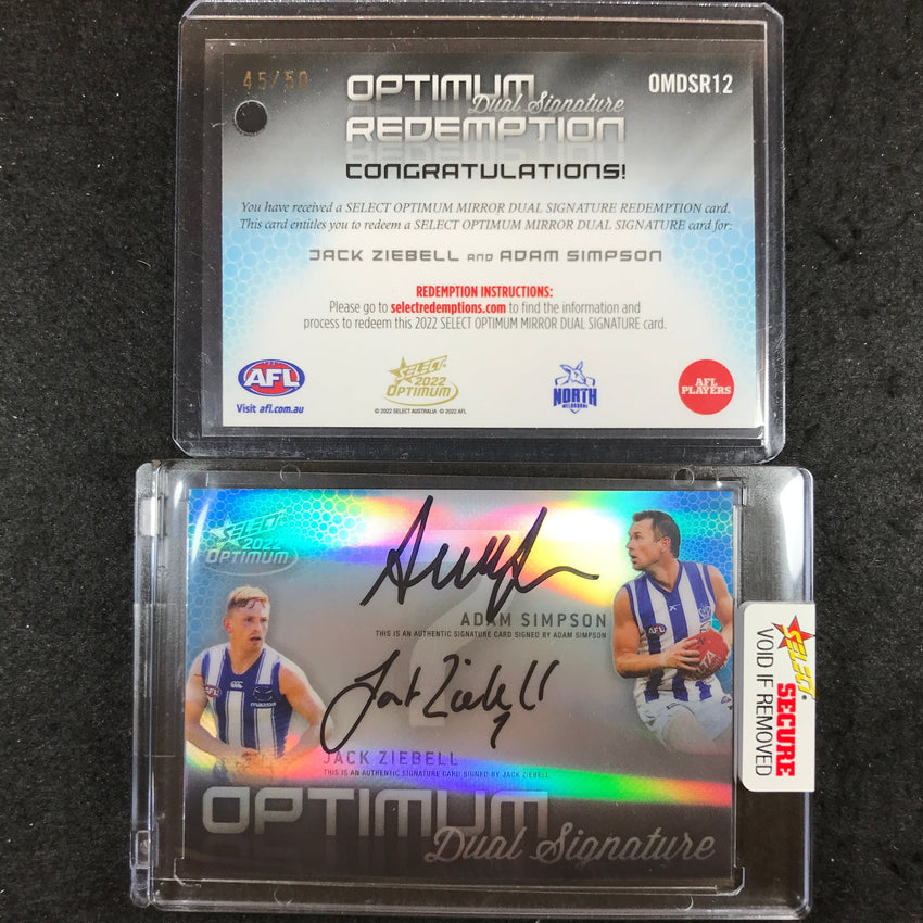 2022 Select AFL Optimum ADAM SIMPSON JACK ZIEBELL Mirror Dual Signature 45/50