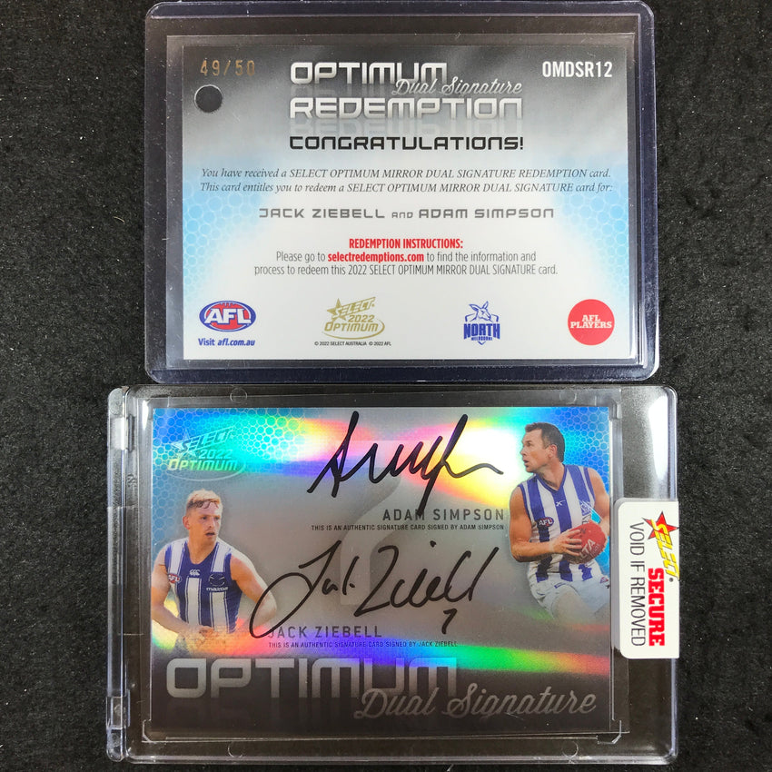 2022 Select AFL Optimum ADAM SIMPSON JACK ZIEBELL Mirror Dual Signature 49/50