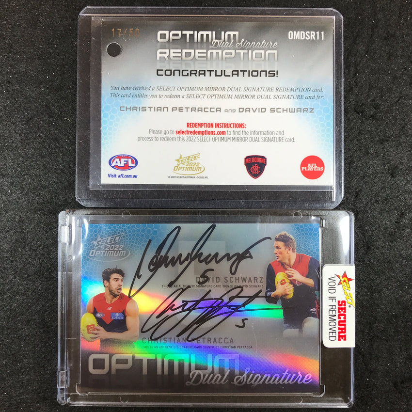 2022 Select AFL Optimum DAVID SCHWARZ PETRACCA Mirror Dual Signature 17/50