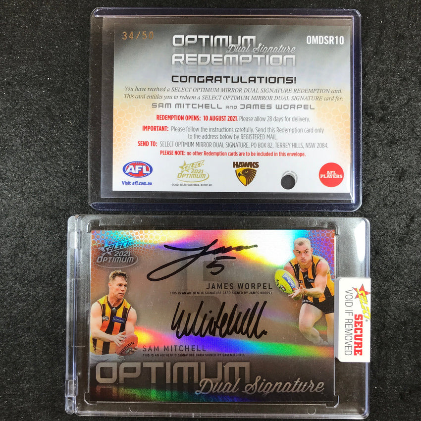2021 Select AFL Optimum JAMES WORPEL SAM MITCHELL Mirror Dual Signature 34/50
